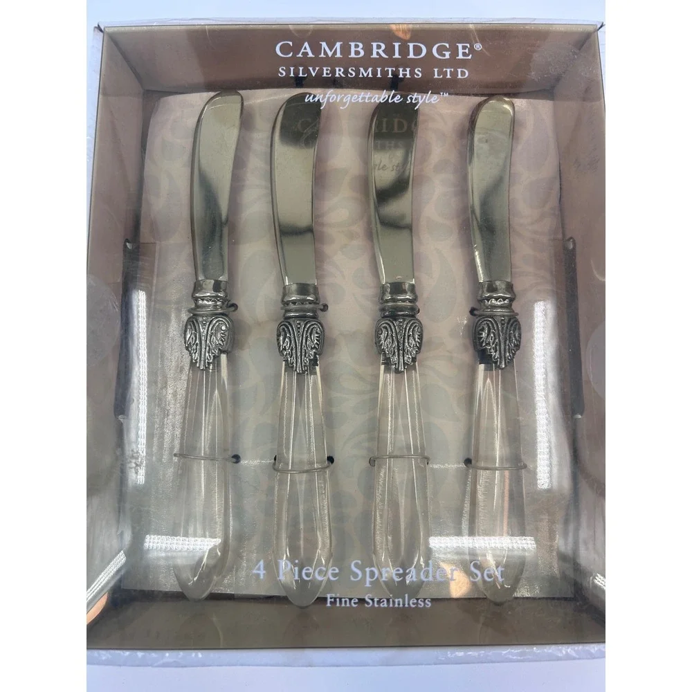 Cambridge Spreader Set Unisex OS Clear Silver 4 Piece Stainless Steel Ornate New